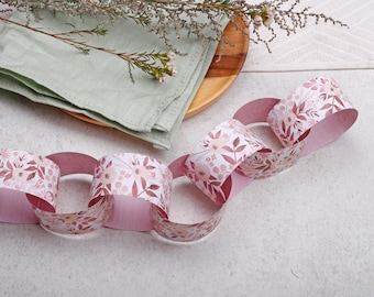 Pink Floral Paper Chain Kit - DIY Traditional Garland, 4m Length