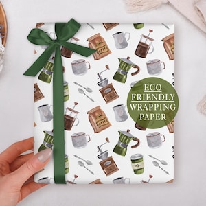 Birthday Wrapping Paper With Coffee Design - Luxury Gift Wrap, Folded
