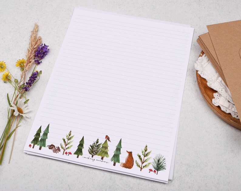 A4 Letter Writing Paper With Woodland Animals - Lined or Unlined ...