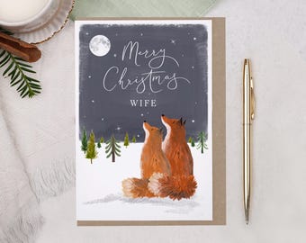 Wife Christmas Card With Fox Design - Single Greeting Card