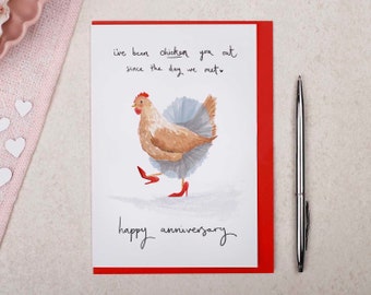 Funny Anniversary Card For Wife or Girlfriend | Pun Anniversary 'Chicken You Out' Card For Partner | Joke Chicken With Heels On Night Out