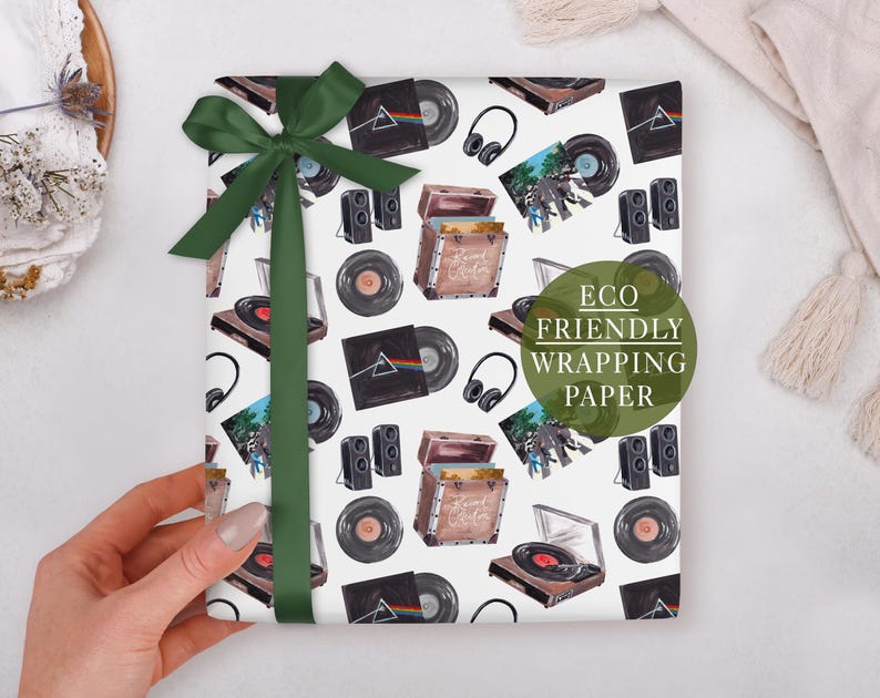 Birthday Wrapping Paper With Vinyl Record Player Music Design - Luxury ...