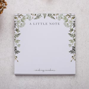 Memo Pad With Green Botanical Design - Stationery Note Block For Telephone Or Office Desk