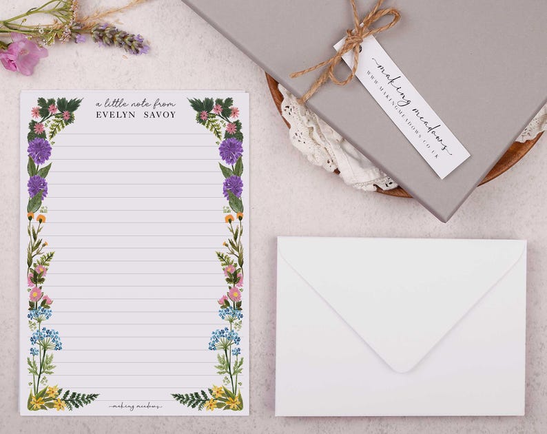A5 Personalised Letter Writing Paper Box With Meadow Flowers - Lined or ...