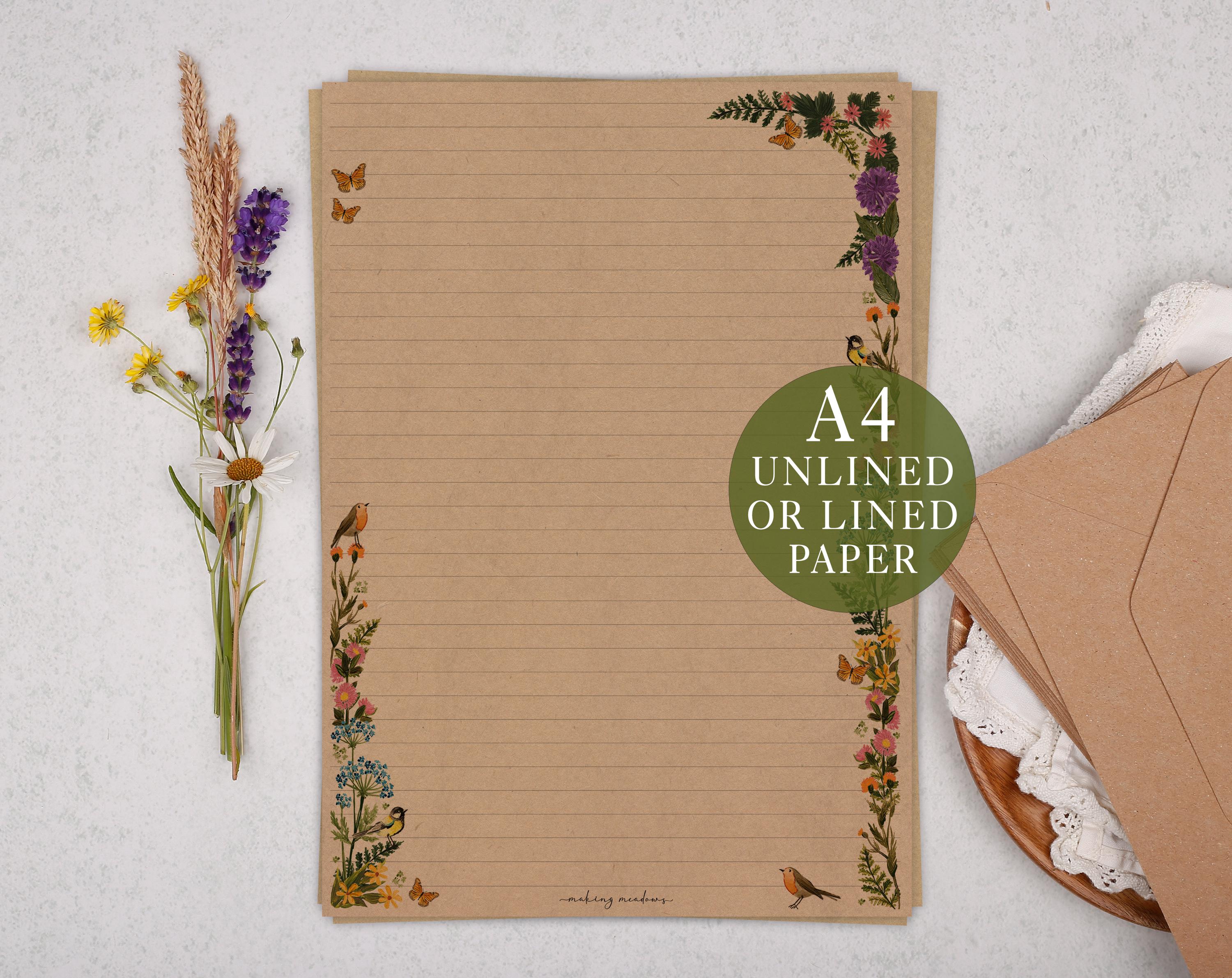 A4 Kraft Letter Writing Paper With Meadow Flowers - Lined or Unlined ...