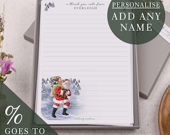 A5 Personalised Letter Writing Paper | Gift Box Set | Father Christmas Santa, Thank You Note | Customise With Any Name | % Goes To Charity