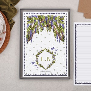 A5 Personalised Letter Writing Paper | Gift Box Set With Envelopes | Personalise this French Floral Design | Customise With Your Initials