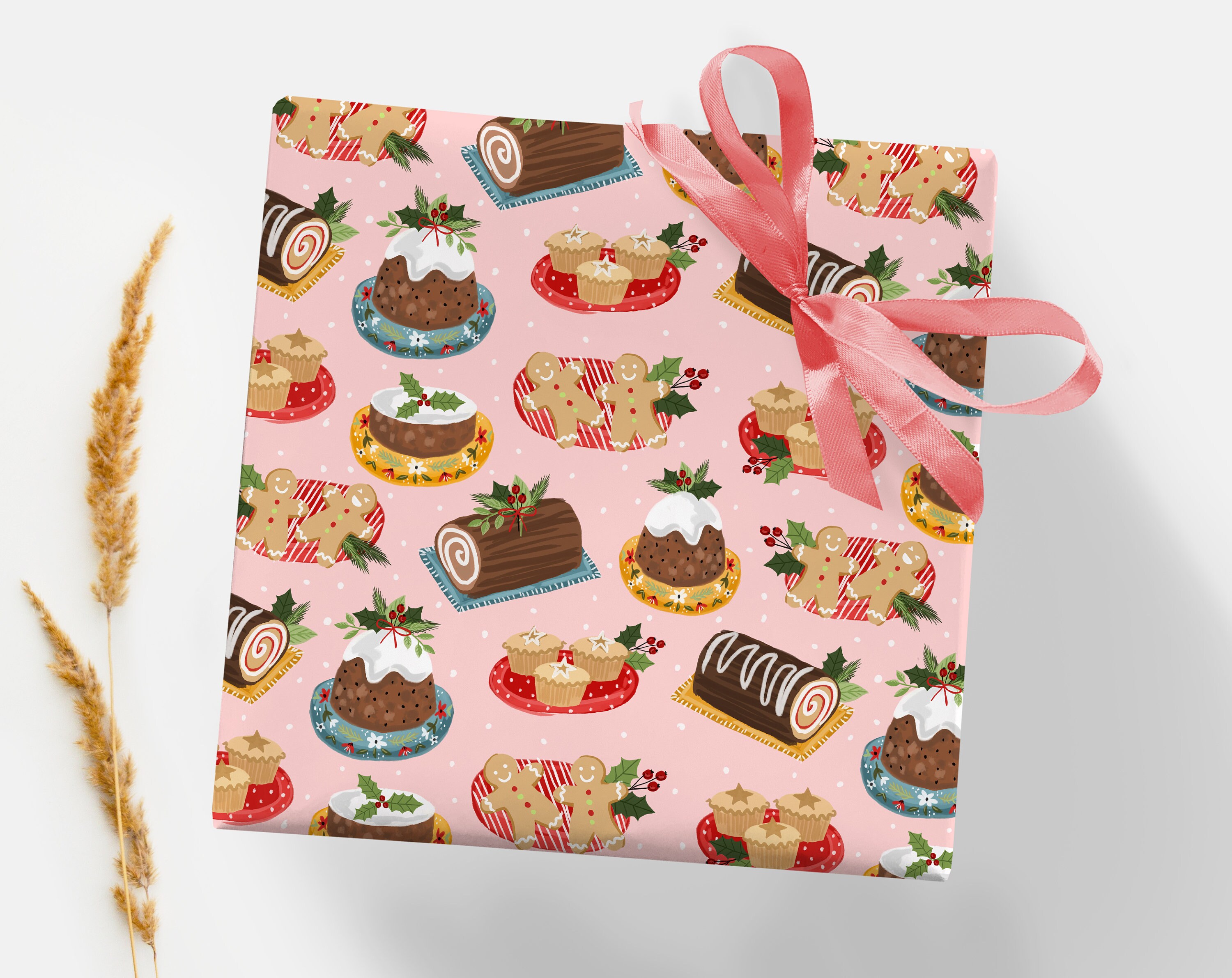 Sweet pink Christmas food wrapping paper for any pudding Etsy