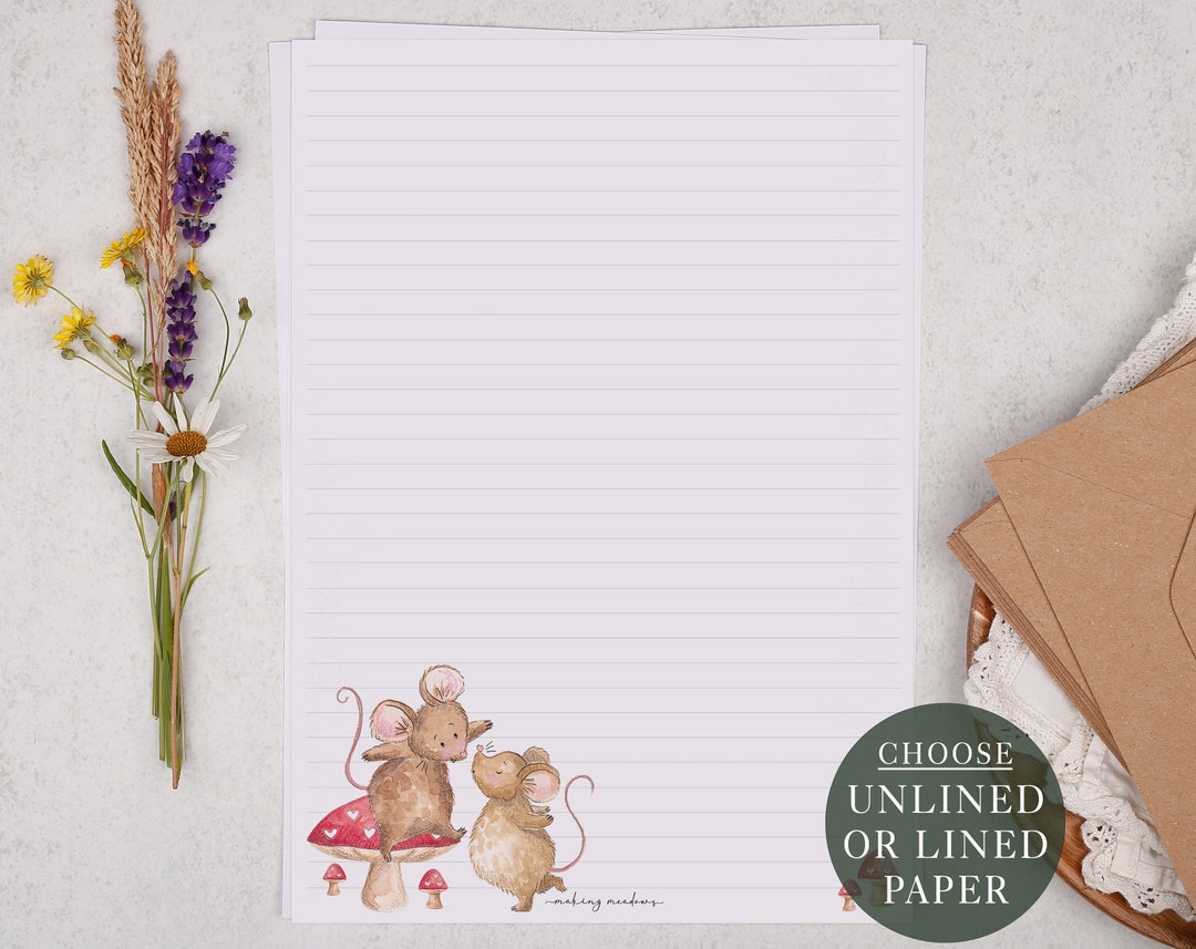 A4 Letter Writing Paper Sheets Cute Watercolour Mice on Woodland ...
