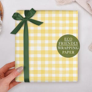 Birthday Wrapping Paper With Yellow Gingham - Luxury Gift Wrap, Folded