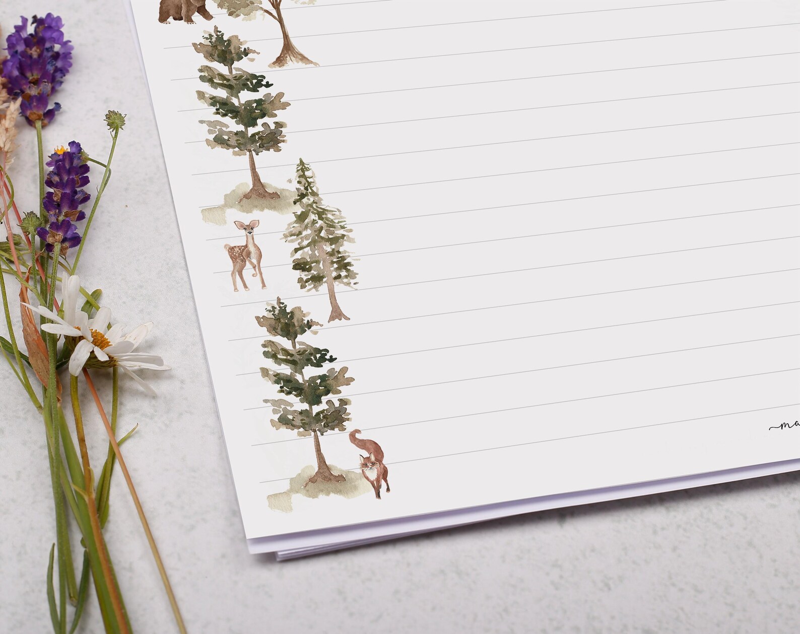 A4 Landscape Letter Writing Paper With Woodland Animals - Lined or ...