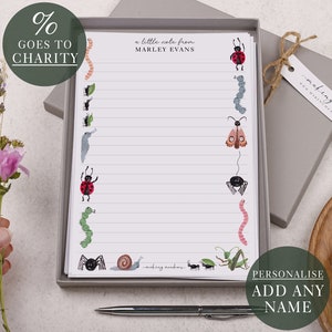 A5 Personalised Letter Writing Paper For Children | Creepy Crawly Bug & Insect Gift Box Set | Customise With Kids Name | % Goes To Charity