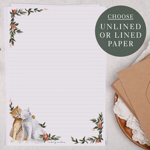 A4 Letter Writing Paper Sheets | Watercolour Cat and Flower | Lined or Unlined Paper | Writing Paper with Envelopes | Stationery Gift Set
