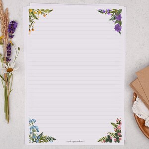 A4 Letter Writing Paper Sheets | Watercolour Wild Flower Corners ...