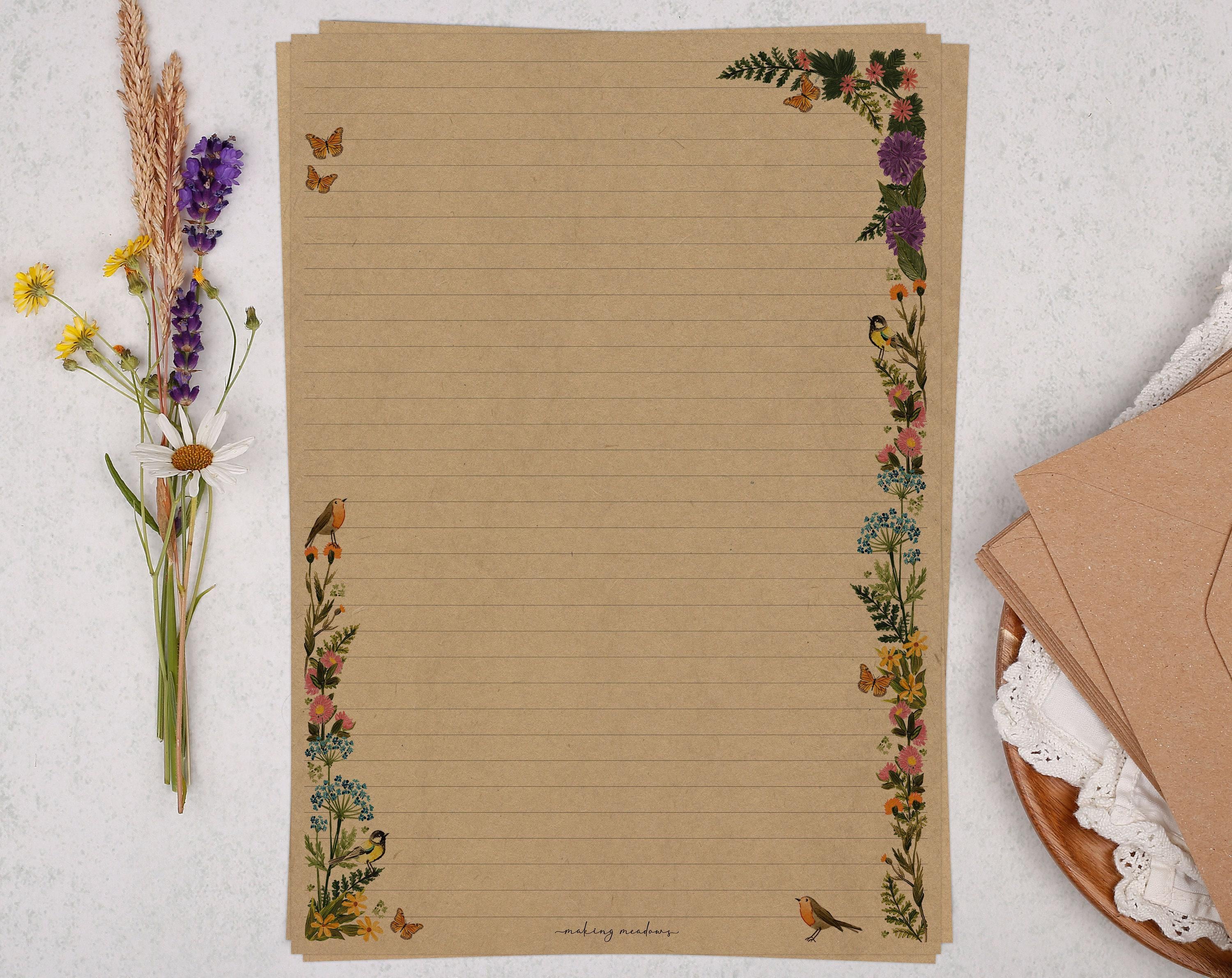 A4 Kraft Letter Writing Paper With Meadow Flowers - Lined or Unlined ...