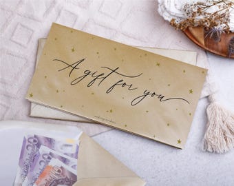 DL Gold Money Envelopes - A Gift For You Star Pattern Card & Voucher Wallet