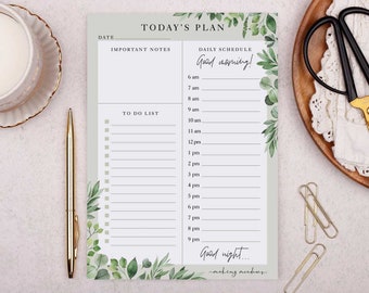 Botanical Daily Planner Desk Pad - 50 Tear Off Pages, perfect for planning your day out & scheduling your time - Lovely stationery gift!