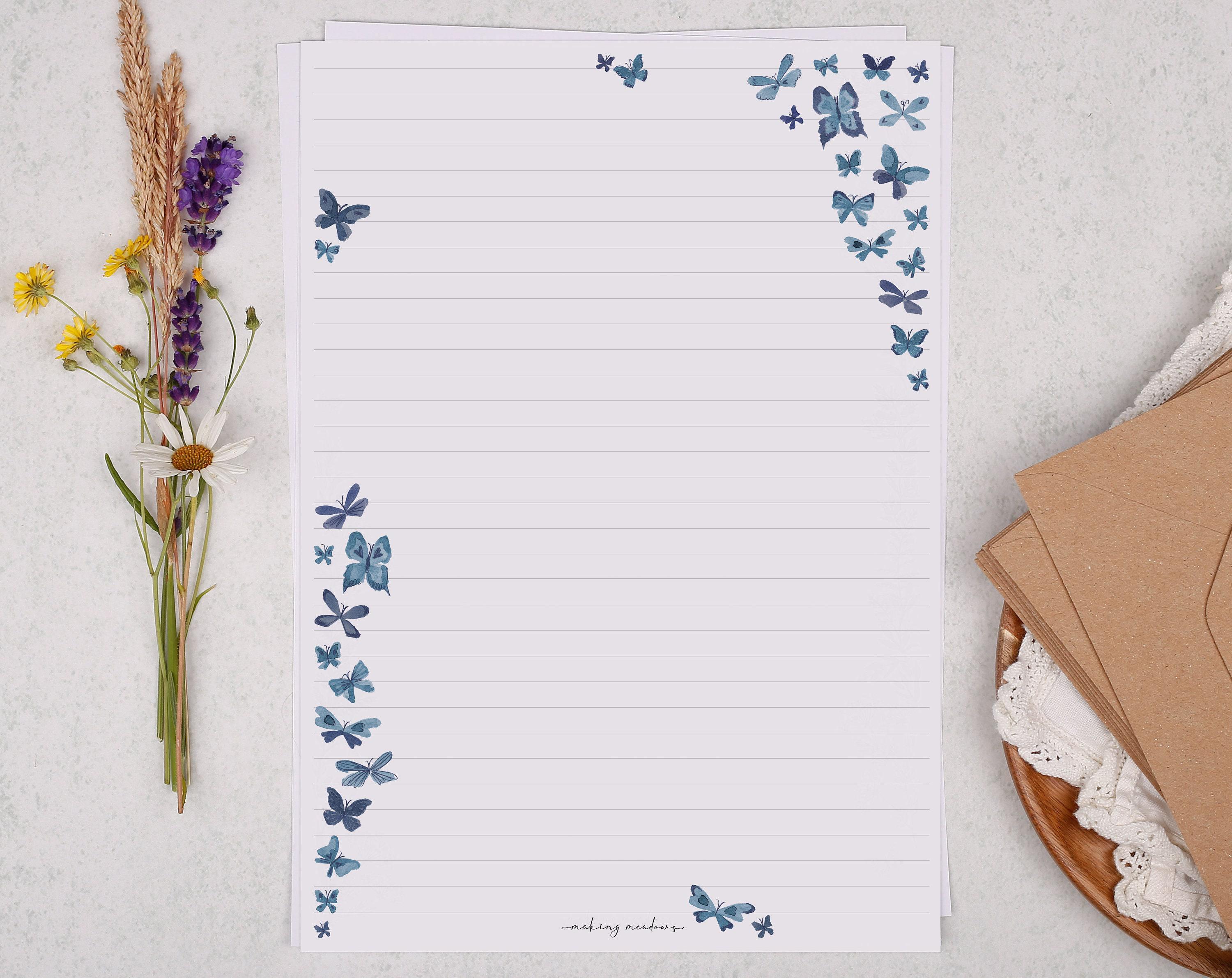 A4 Letter Writing Paper With Blue Butterfly - Lined or Unlined ...
