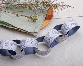 Blue Garden Paper Chain Kit - DIY Traditional Garland, 4m Length