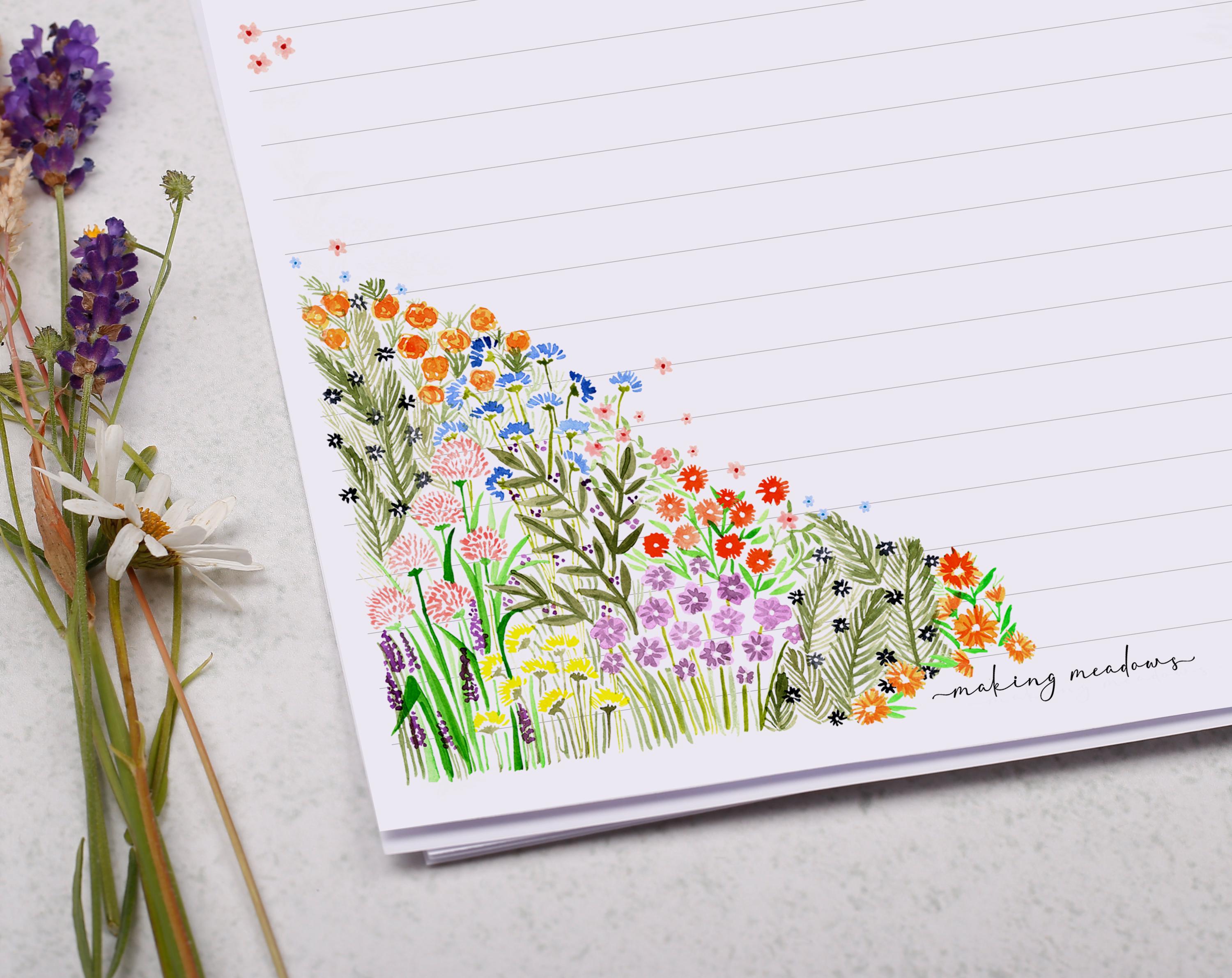 A4 Personalised Letter Writing Paper With Watercolour Flowers - Lined ...