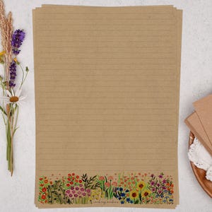 A4 Kraft Letter Writing Paper With Watercolour Flowers - Lined or ...