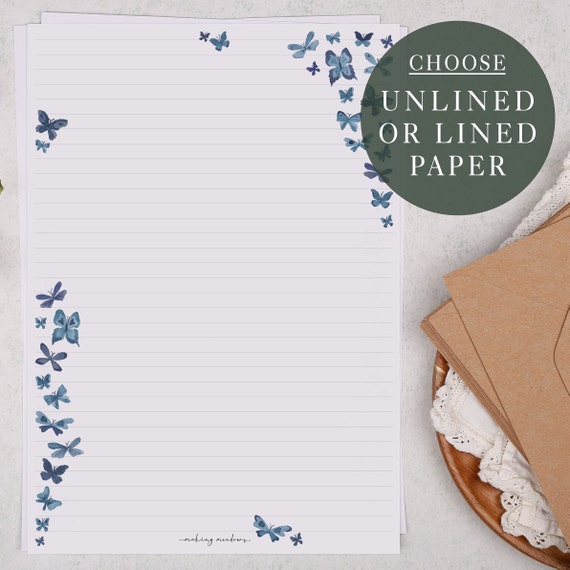 A4 Letter Writing Paper Sheets Blue Watercolour Butterfly Design Lined or  Unlined Paper Stationery Gift or Thoughtful Present -  Canada