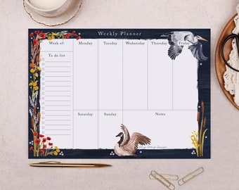 Bird & Flower Weekly Planner desk Pad - 50 Tear Off Pages, perfect for planning the week and scheduling - A lovely stationery gift!