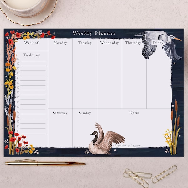 Bird & Flower Weekly Planner desk Pad - 50 Tear Off Pages, perfect for planning the week and scheduling - A lovely stationery gift!