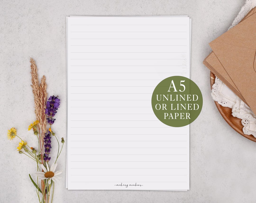 A5 or A4 Blank Letter Writing Paper Continuation Pages - Lined or ...