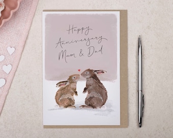 Tarjeta de aniversario para mamá y papá - Ilustración de conejo del bosque