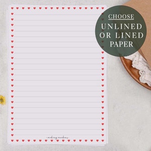A5 Letter Writing Paper Sheets | Ditsy Heart Border, Perfect Love letter | Lined or Unlined Paper | Stationery Gift or Thoughtful Present