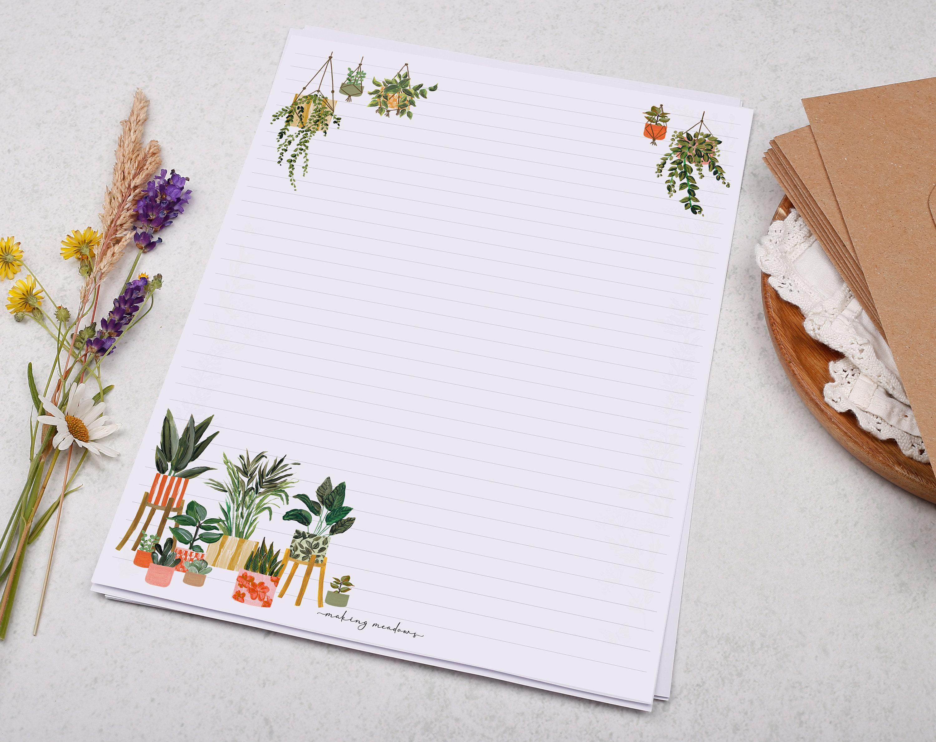 A4 Letter Writing Paper With House Plants - Lined or Unlined Stationery ...