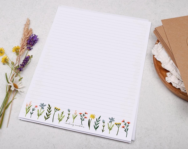 A4 Letter Writing Paper With Meadow Flowers - Lined or Unlined ...