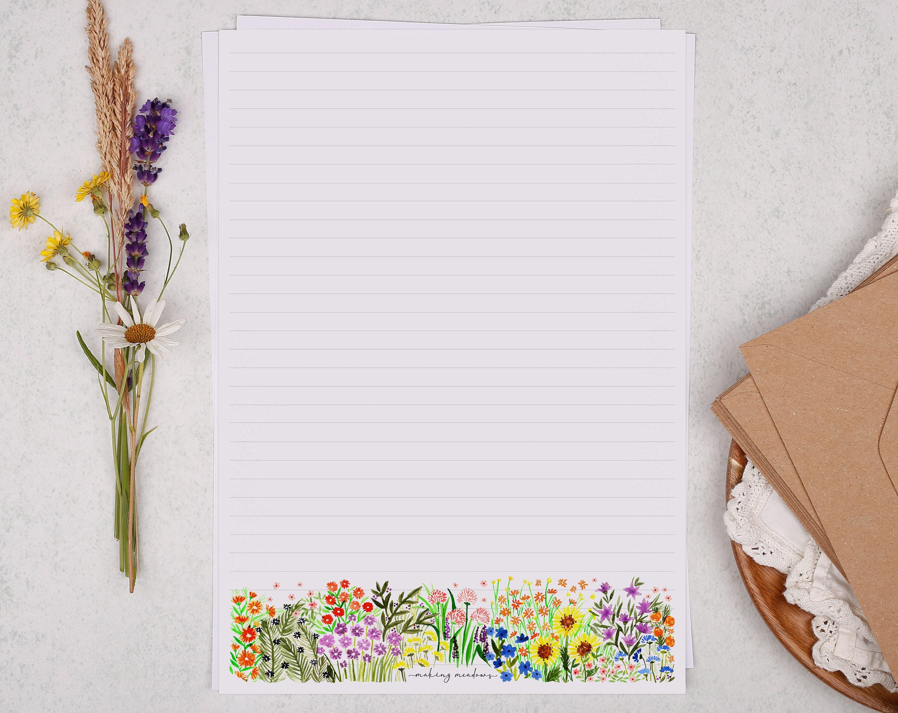 A4 Letter Writing Paper With Watercolour Floral Flowers - Lined or ...