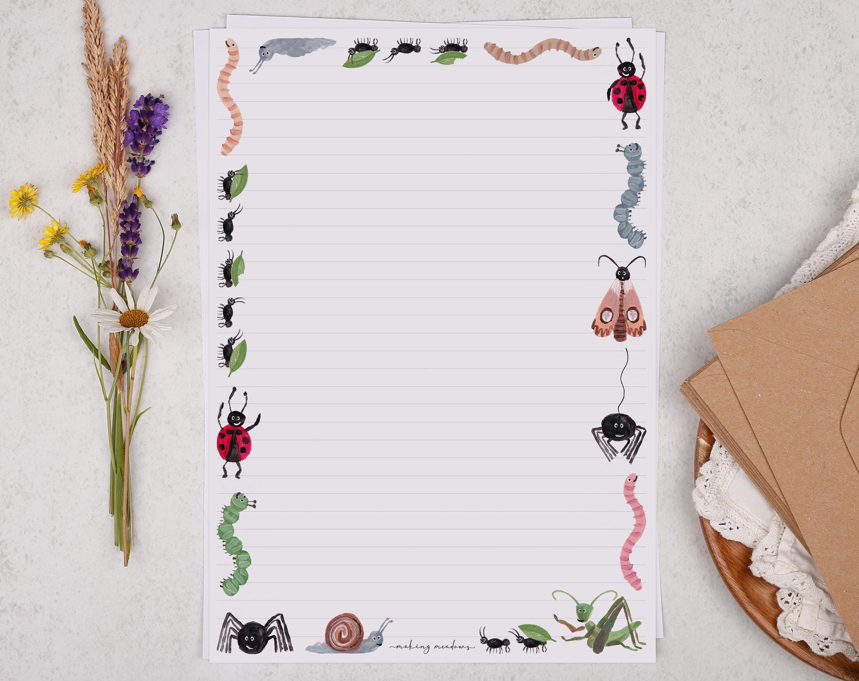 Stick Insect Writing Paper A4 Letter Writing Paper With Children's Bug Insects - Lined or Unlined ...