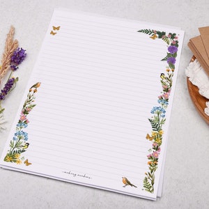 wild flowers and birds a4 writing paper sheets