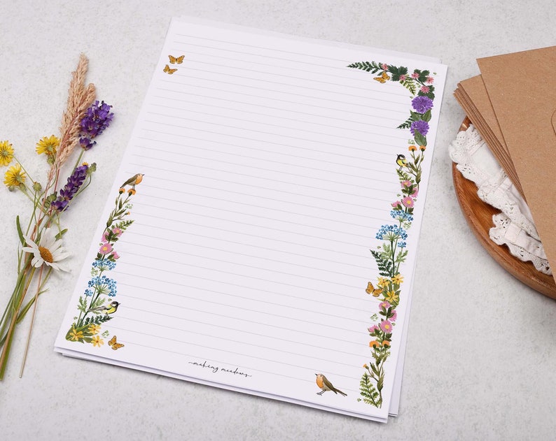 wild flowers and birds a4 writing paper sheets