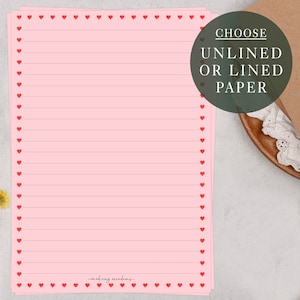 A5 Pink Letter Writing Paper Sheets | Ditsy Heart Border, Perfect Love letter | Lined or Unlined Paper | Stationery Gift or Pen Pal Present