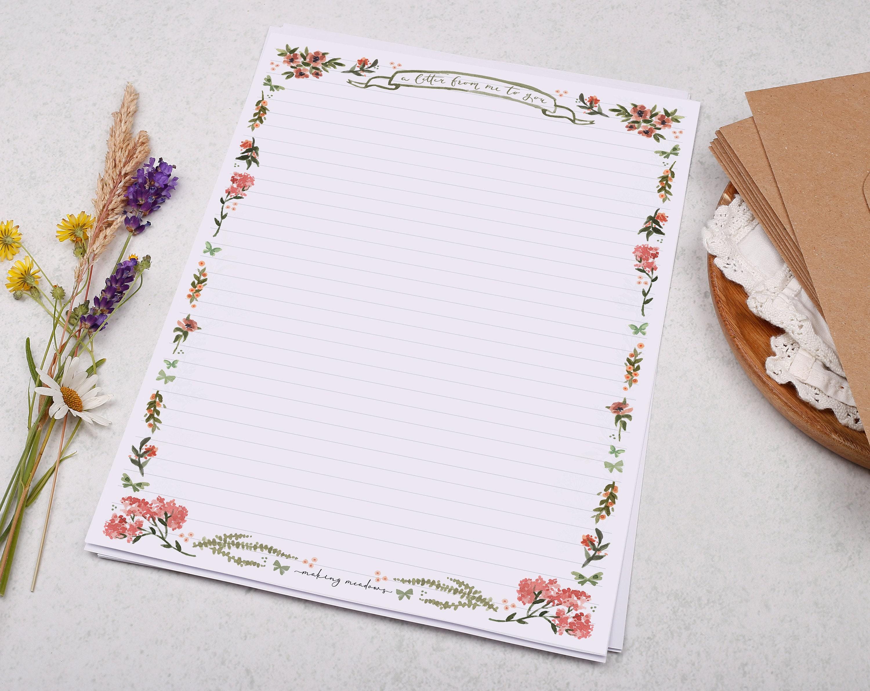 A4 Letter Writing Paper With Pink Floral Border - Lined or Unlined ...