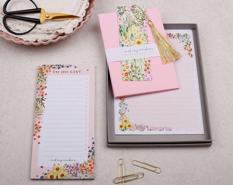 pink garden flowers stationery gift box