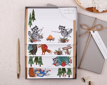 Children's Letter Writing Set with envelopes - Gift Box or Flat Pack  - 32 letter writing paper sheets & 16 envelopes in an animal design