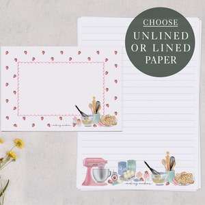 A5 Letter Writing Paper With Envelopes | Pretty Writing Set With Cake Baking Kitchen Design | Lined or Unlined Paper | Stationery Gift Set