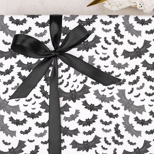 Gothic Wrapping Paper for Halloween | Bat Gift Wrap Spooky Bats | FOLDED single sheet wrap in a beautiful matt finish with optional ribbon