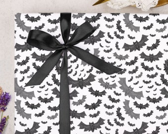 Gothic Wrapping Paper for Halloween | Bat Gift Wrap Spooky Bats | FOLDED single sheet wrap in a beautiful matt finish with optional ribbon