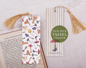 Mushroom Bookmark With Tassel - White Double Sided Reading Marker For Book Lover