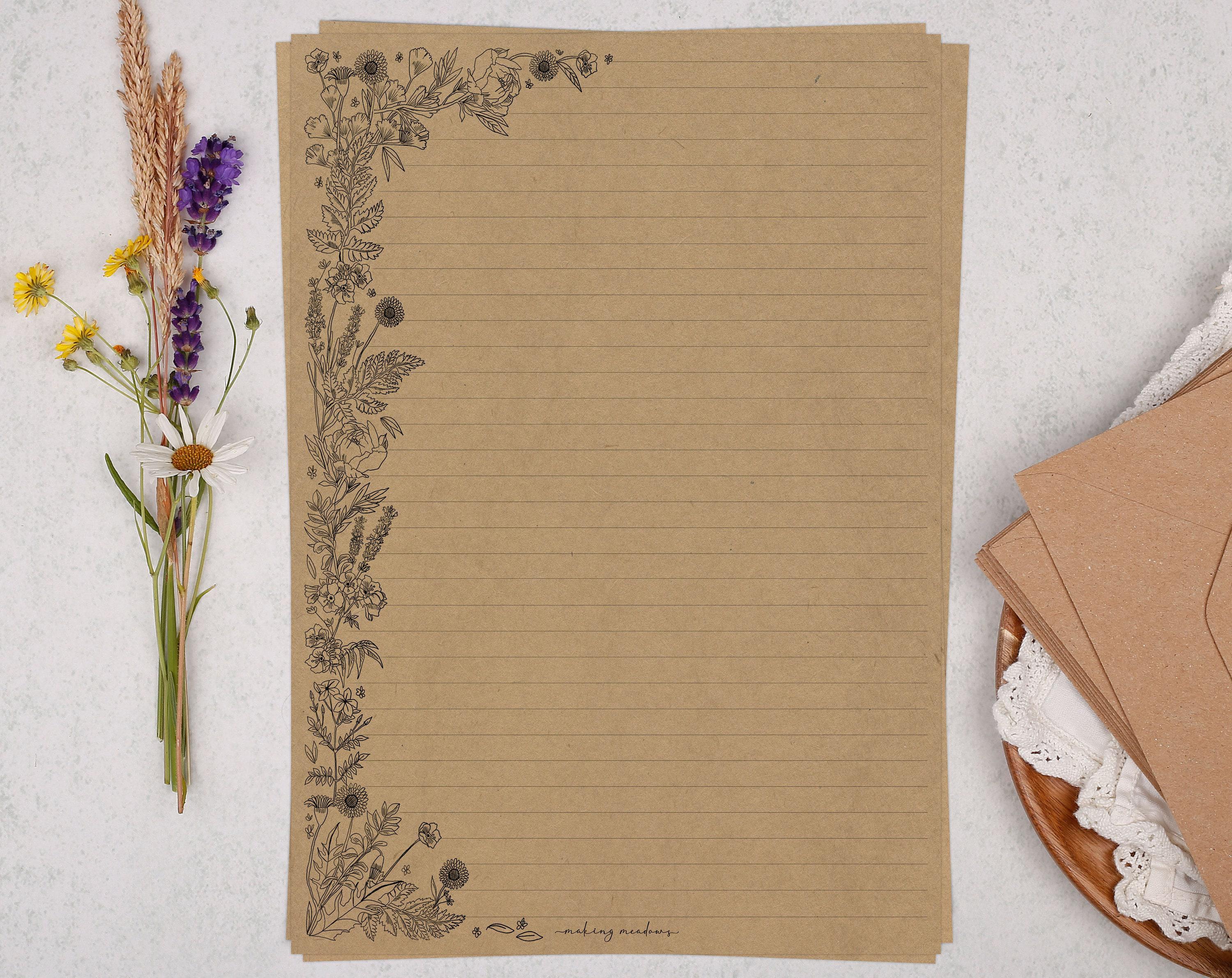 A4 Kraft Letter Writing Paper With Simple Flowers - Lined or Unlined ...