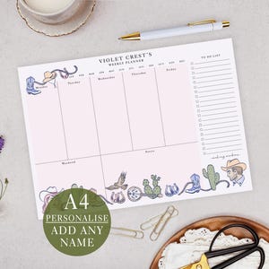Personalised Weekly Planner Pad With Pink Cowgirl Design - Office Desk & List Planning (A4 Size)