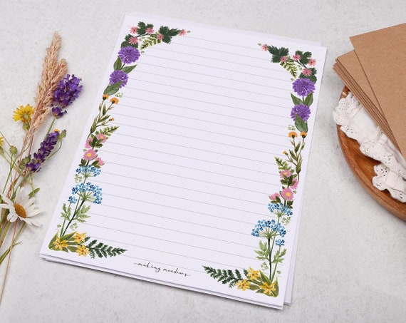A4 Letter Writing Paper Sheets Pretty Pink Floral Border With Leaves Lined  or Unlined Paper Stationery Gift or Thoughtful Present 