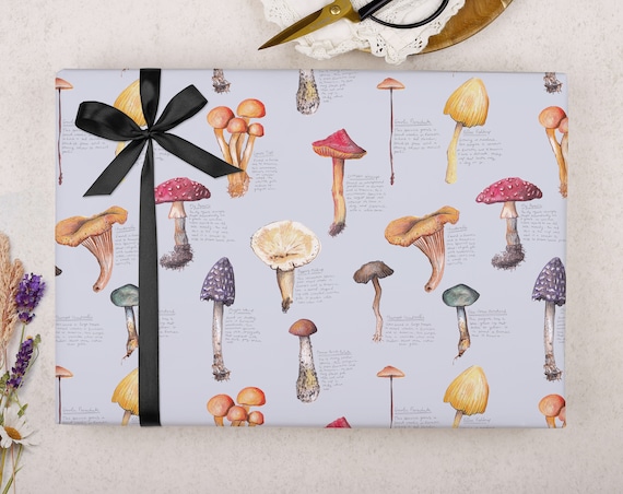Blue Mushroom Wrapping Paper Fungi Gift Wrap With Cute Mushrooms Design  Nature Foraging Woodland Mushroom Collection FOLDED Sheet Wrap 