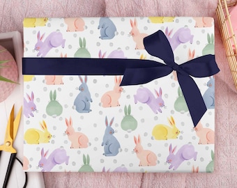 Wrapping Paper Easter, bunny rabbit gift wrap for Easter gift - FOLDED single sheet wrap in a beautiful matt finish - Ribbon available too